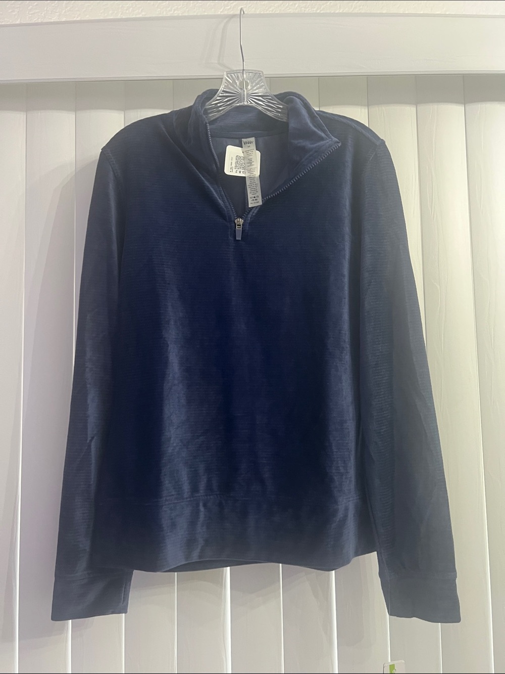 Nicole Miller Sport Navy Velour Quarter-Zip Pullover